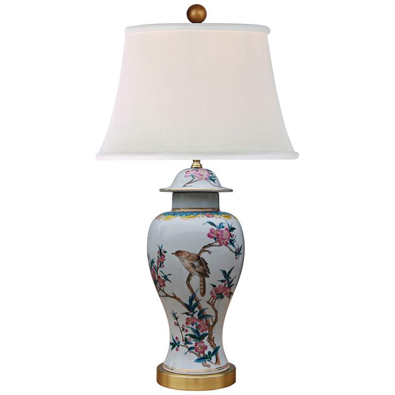 Image 1 Wren Bird 29 inch Temple Jar Hand-Painted Porcelain Table Lamp