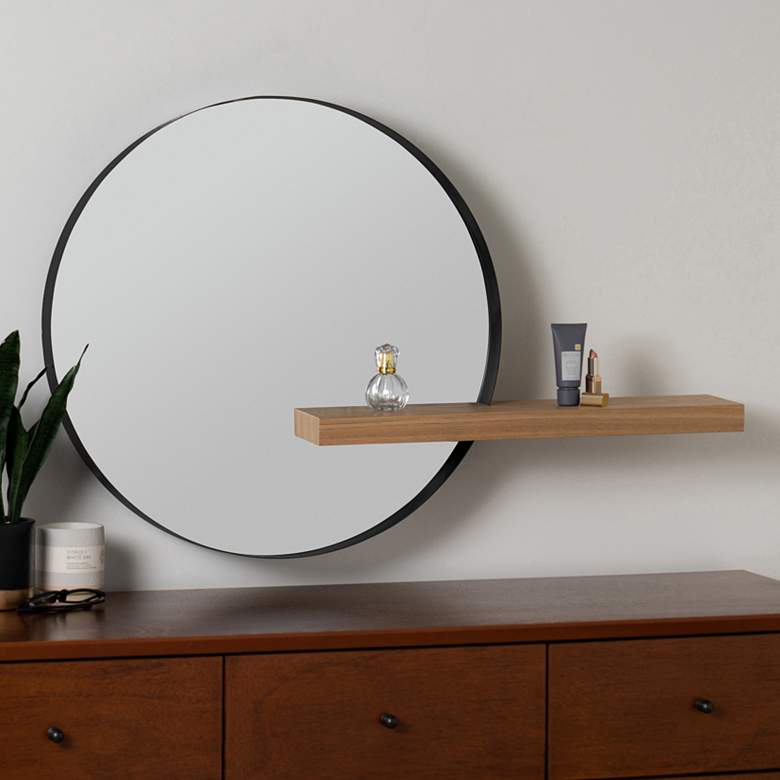 Wrenlee Matte Black 39 1/2&quot; x 26&quot; Wall Mirror with Shelf