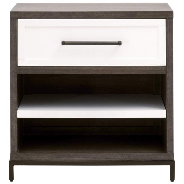 Image 1 Wrenn 1-Drawer Nightstand, Burnished Brown Acacia, Matte White