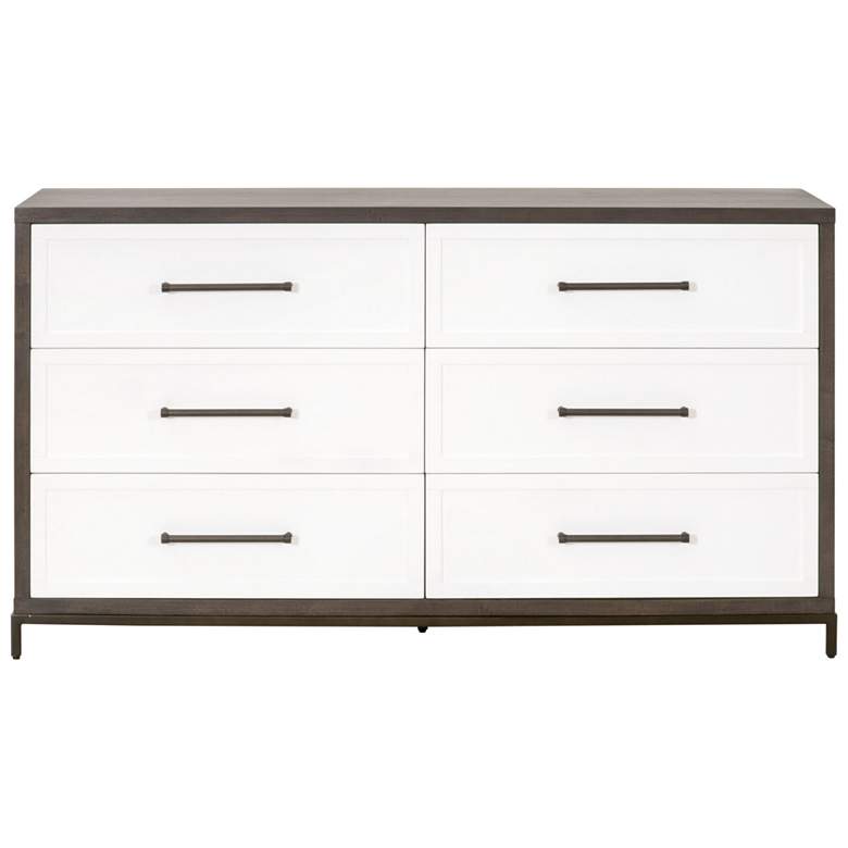 Image 1 Wrenn 6-Drawer Double Dresser, Burnished Brown Acacia, Matte White