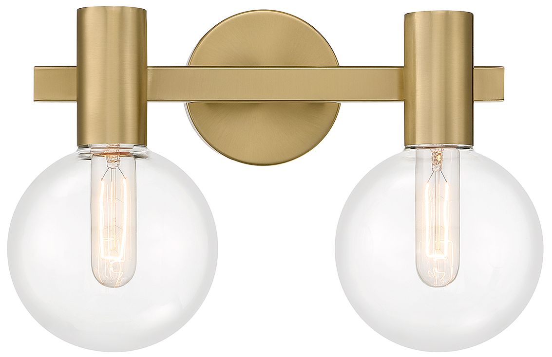 Wright 2-Light Bathroom Vanity Light in Warm Brass