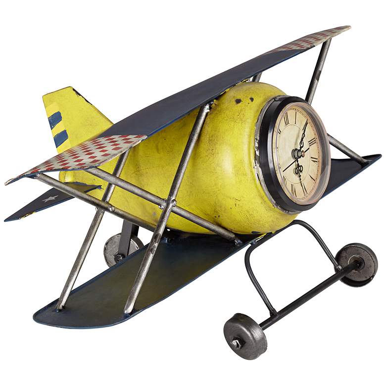 Image 1 Wright Classic 15 inch Wide Yellow Airplane Clock