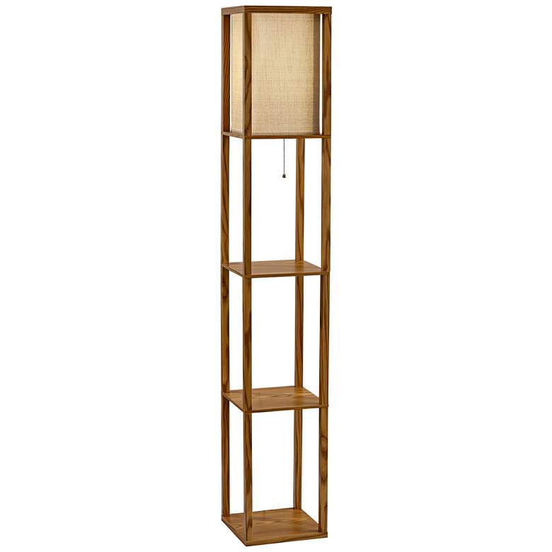 Image 1 Wright Natural Wood Veneer Floor Lamp with Shelves
