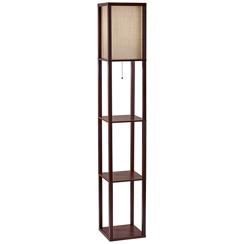Image 1 Wright Walnut Wood Veneer Floor Lamp with Shelves
