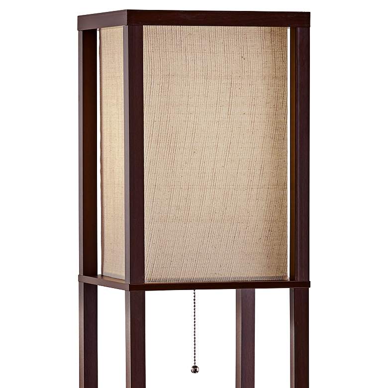 Image 2 Wright Walnut Wood Veneer Floor Lamp with Shelves more views