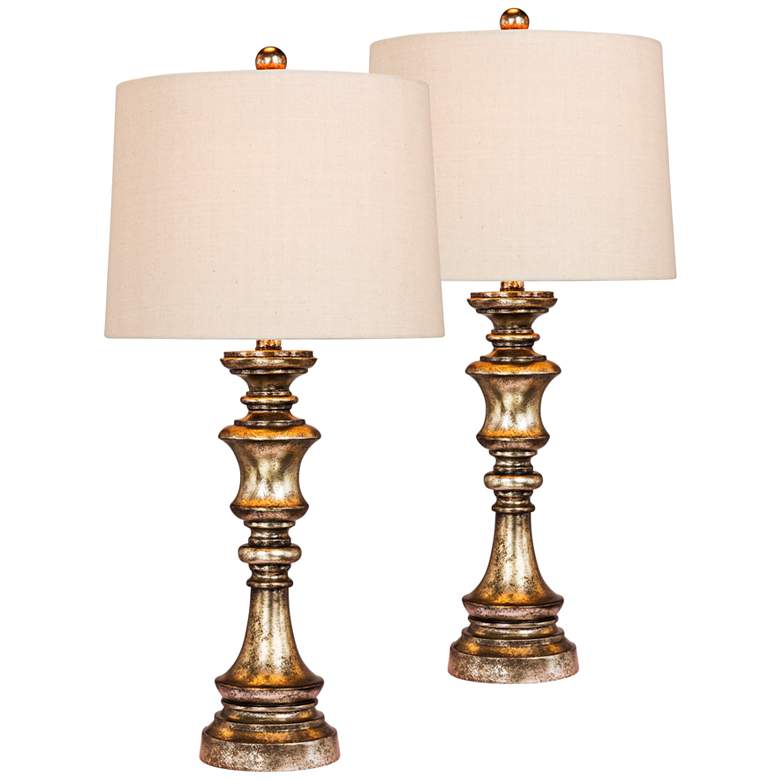 Image 1 Wrigley Gold Leaf with Brown Wash Table Lamp Set of 2