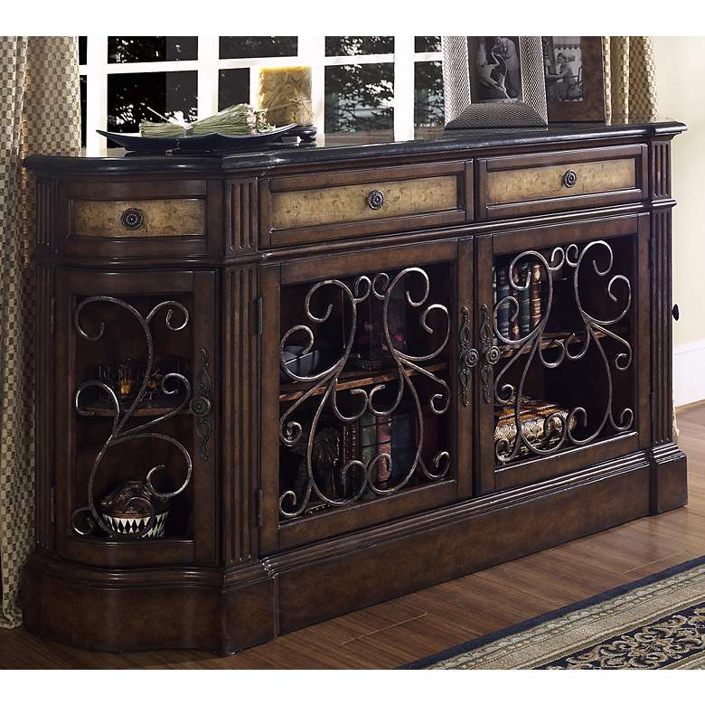 Image 1 Wrought Iron Marble and Carmel Wood Credenza