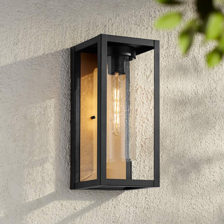 Image 1 Wyatt 17" High Matte Black and Brushed Brass Outdoor Wall Light