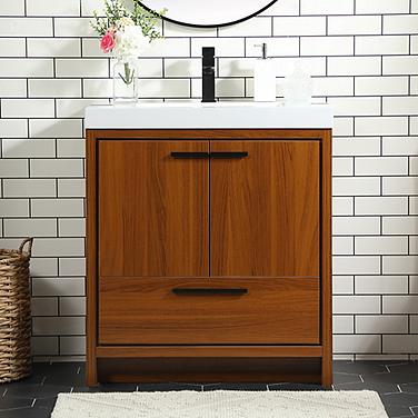 Wyatt 30" Wide Teak 2-Door Single Sink Bathroom Vanity