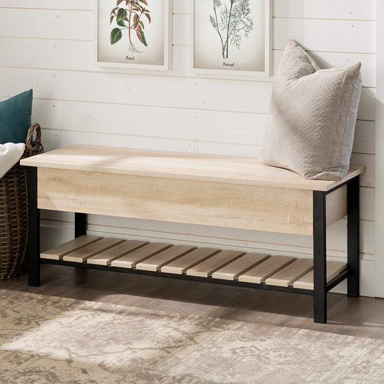 Image 1 Wyatt 48" Wide White Oak Wood 1-Shelf Storage Bench
