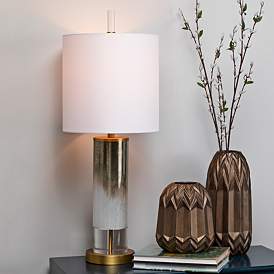 Image1 of Wyatt Brown Glazy Glass and Crystal Table Lamp w/ Nightlight