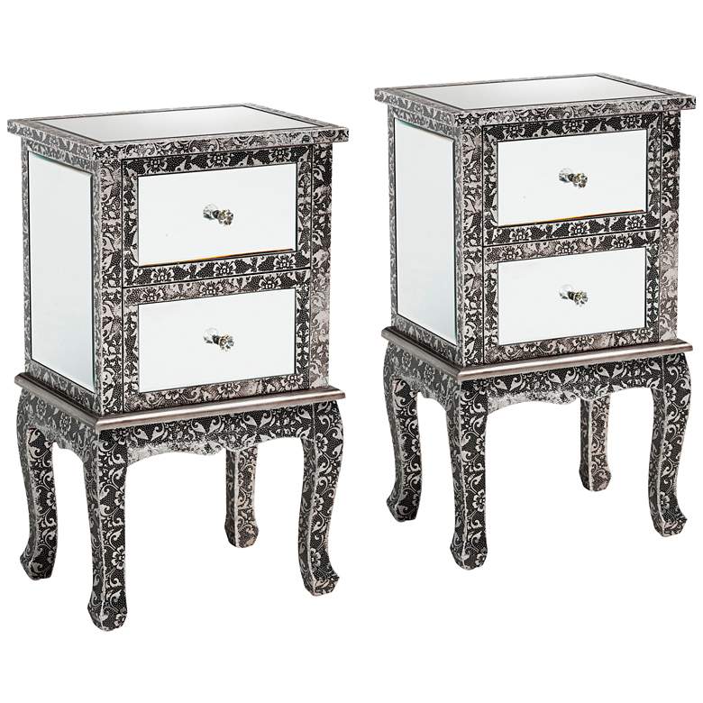 Image 1 Wycliff 15 3/4 inch Wide Gray Silver 2-Drawer Nightstands Set of 2