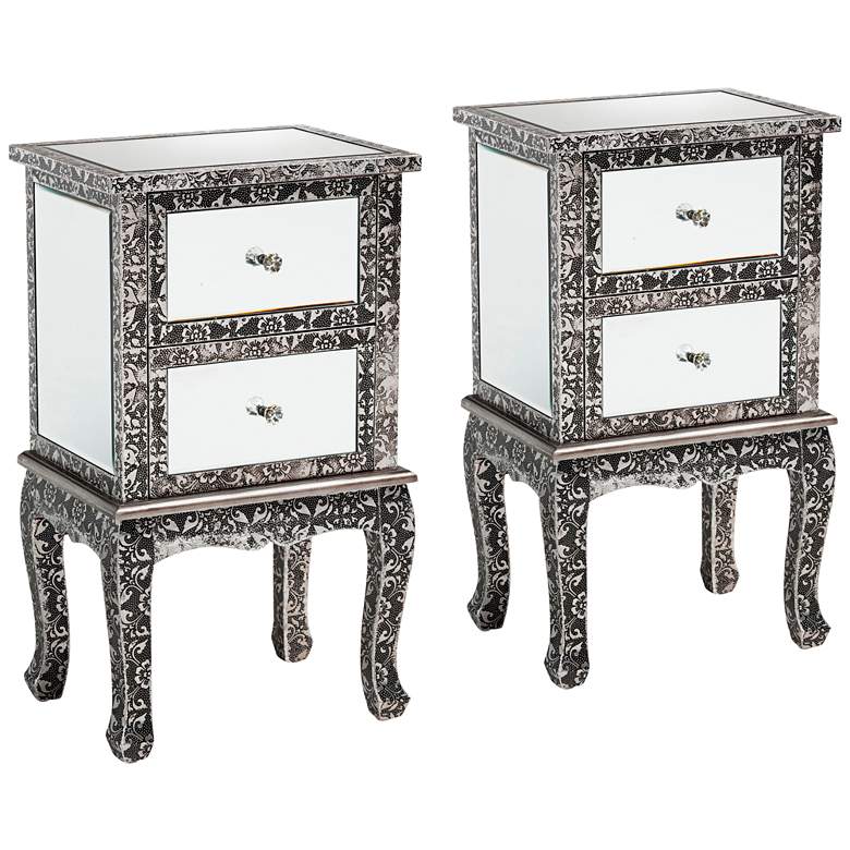 Image 1 Wycliff 15 3/4" Wide Gray Silver 2-Drawer Nightstands Set of 2