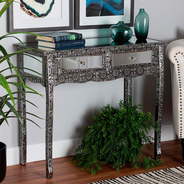 Image 1 Wycliff 34 1/2 inch Wide Dark Gray Silver 2-Drawer Console Table