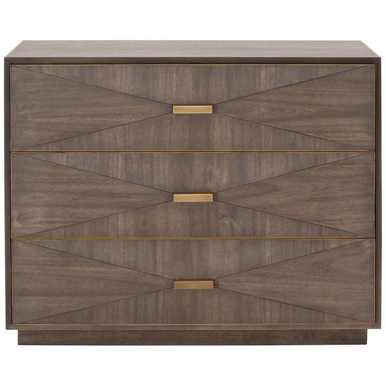 Image 1 Wynn 3-Drawer Nightstand, Burnished Brown, Brushed Gold