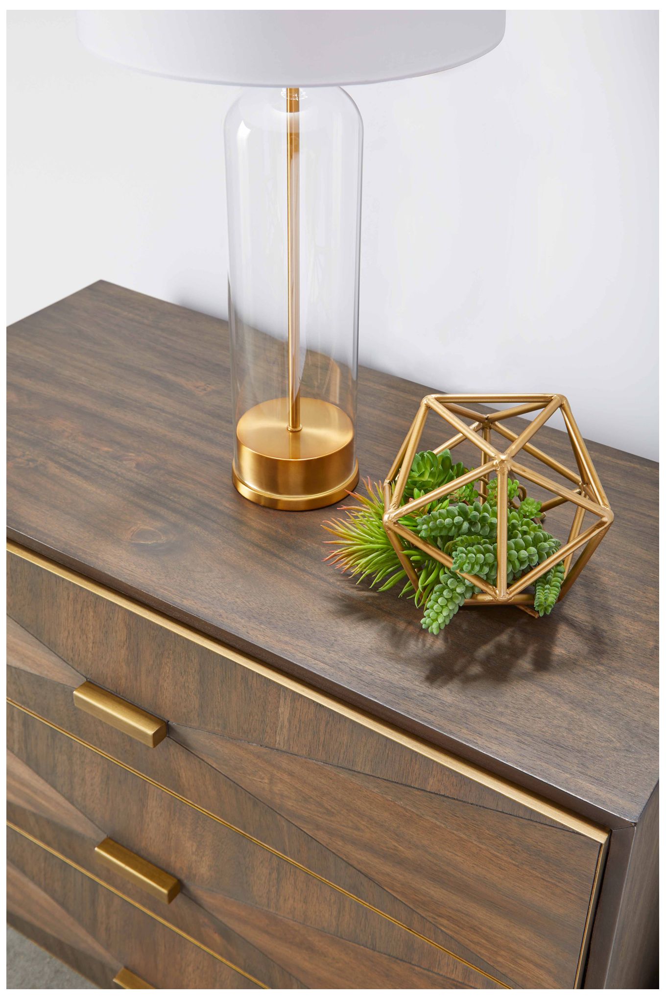 Wynn 3-Drawer Nightstand, Burnished Brown, Brushed Gold