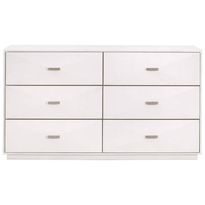 Image 1 Wynn 6-Drawer Double Dresser, Pearl Shagreen, Brushed Stainless Steel