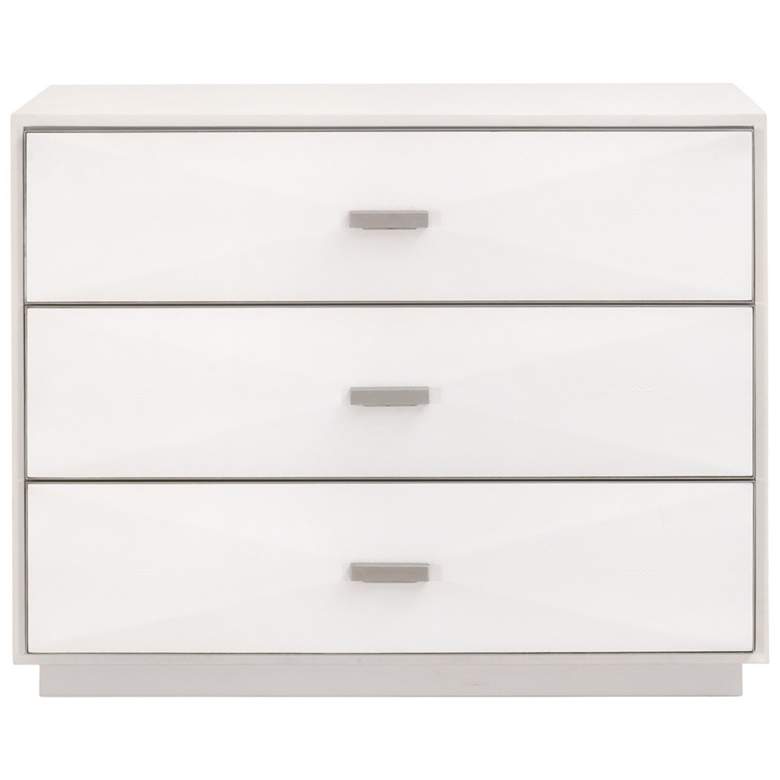 Image 1 Wynn Shagreen 3-Drawer Nightstand, Pearl Shagreen, Brushed Stainless Steel