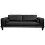 Wynne 94 In. Sofa in Black Leather and Brown Wood Legs