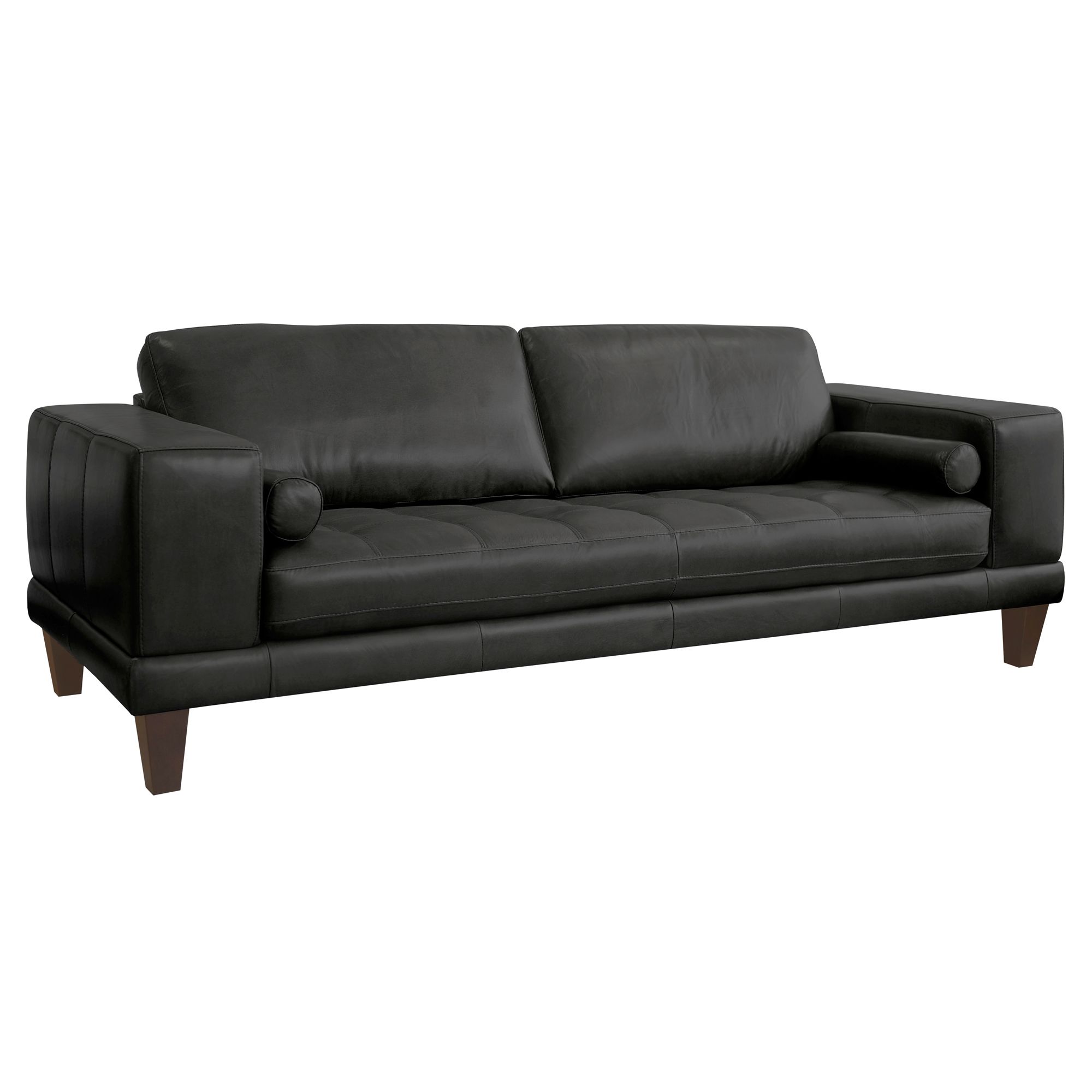 Image 3 Wynne 94 In. Sofa in Black Leather and Brown Wood Legs more views