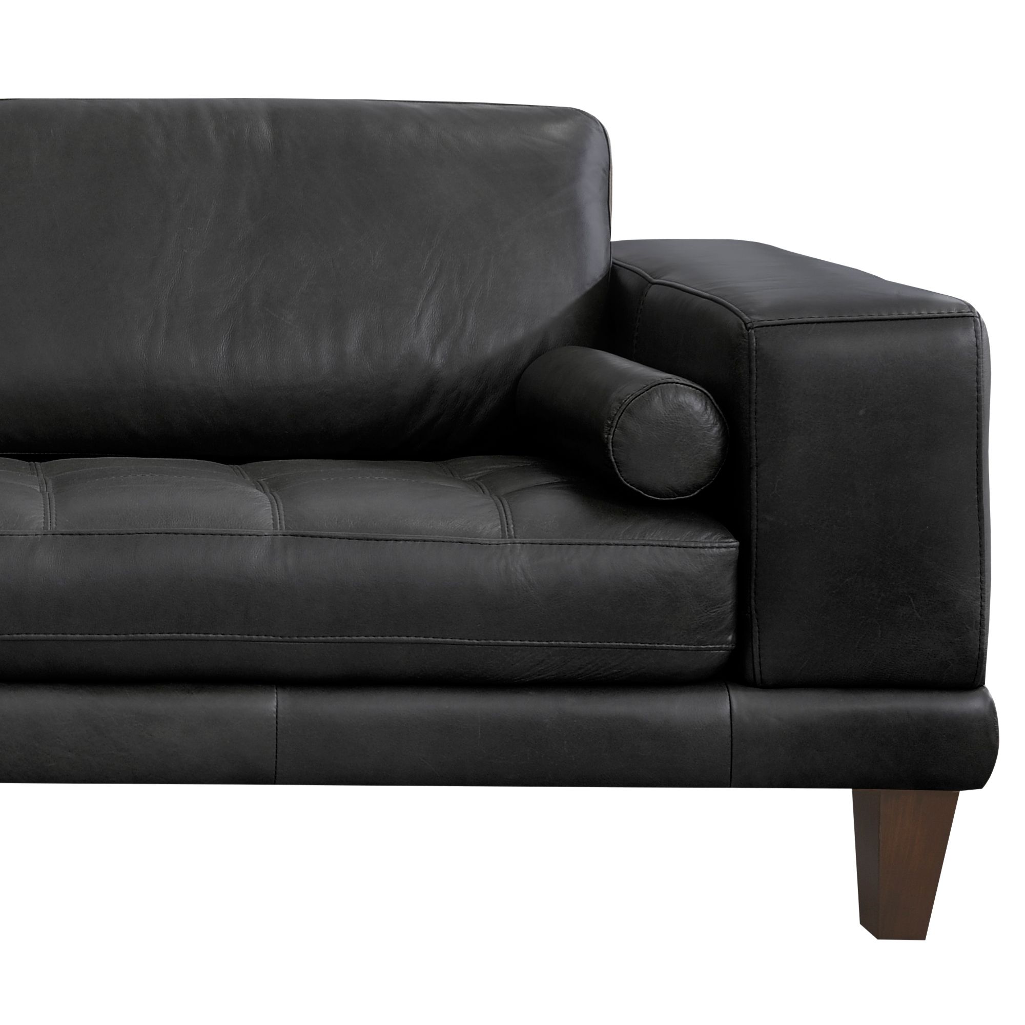 Image 4 Wynne 94 In. Sofa in Black Leather and Brown Wood Legs more views