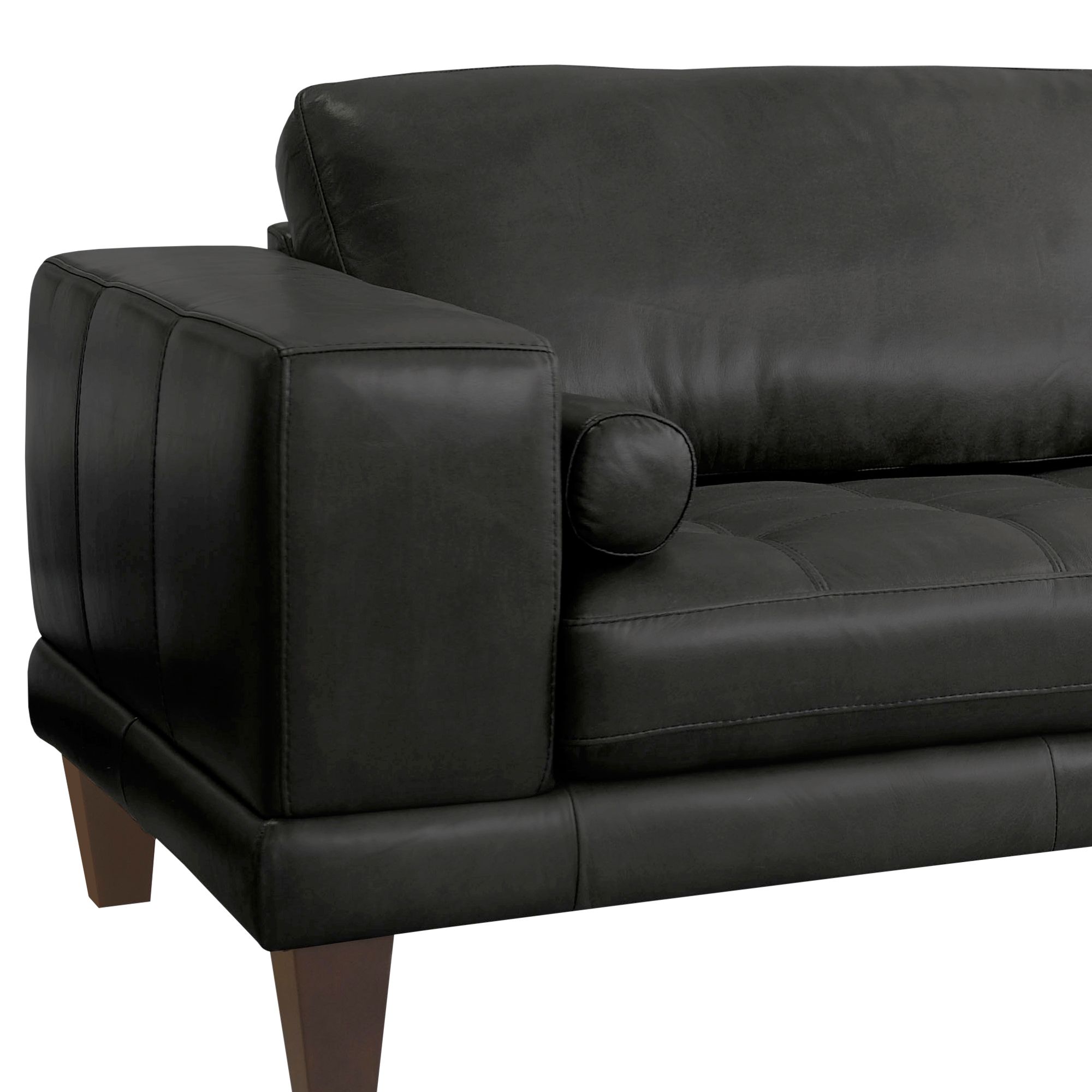 Image 5 Wynne 94 In. Sofa in Black Leather and Brown Wood Legs more views