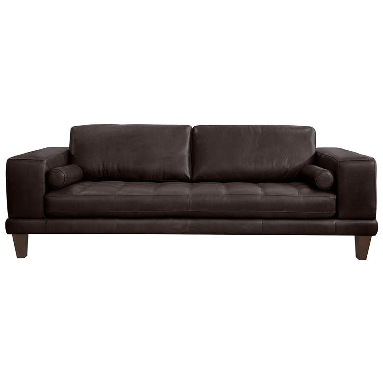 Image 1 Wynne 94 In. Sofa in Espresso Leather and Brown Wood Legs