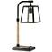 Wynne Black and Faux Wood Desk Lamp with USB Port and Outlet