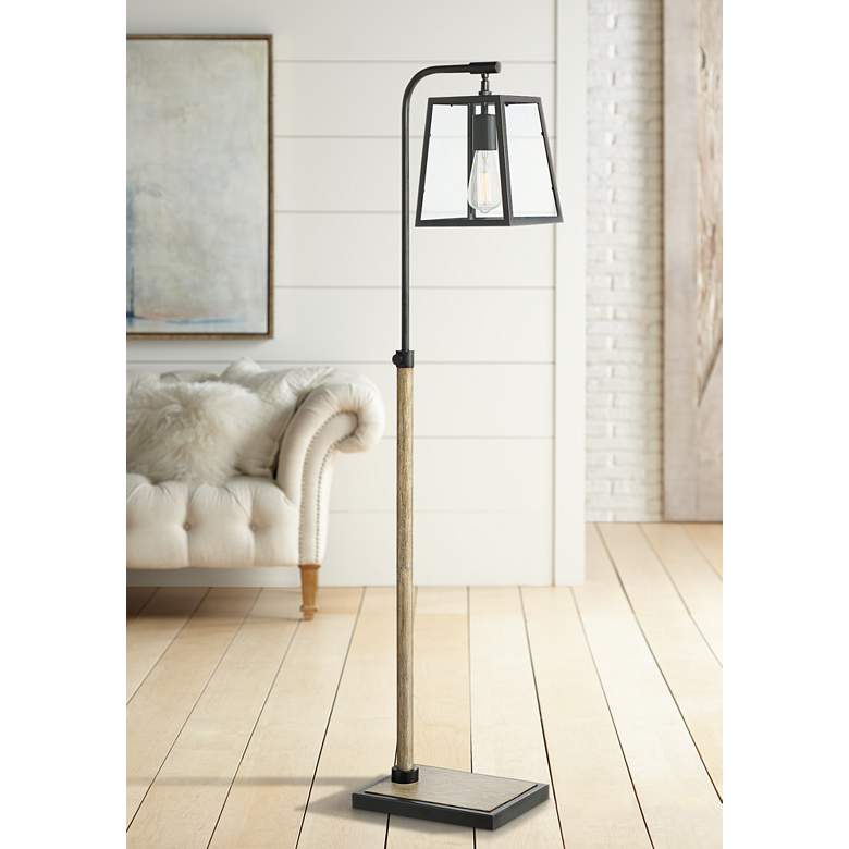 Image 1 Wynne Black and Faux Wood Grain Floor Lamp