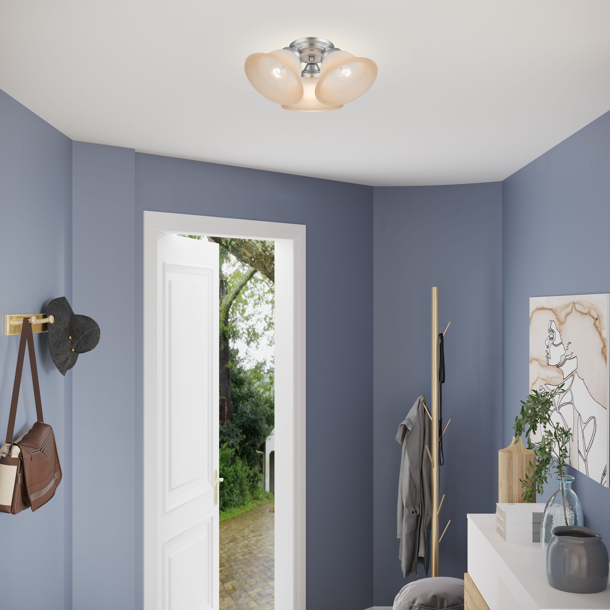 Image 7 Wynnewood 3 Light Painted Satin Nickel Flush Mount more views