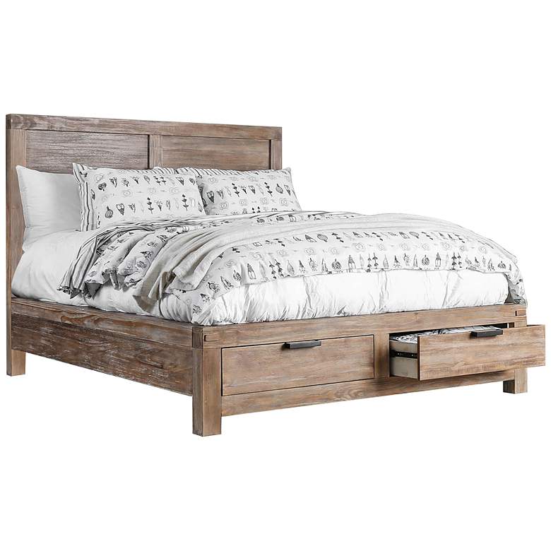 Image 2 Wynton Weathered Light Oak 2-Drawer Queen Bed with USB Ports