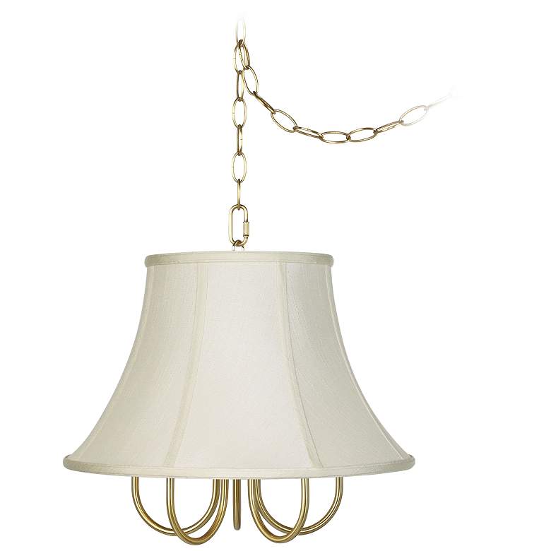 Image 1 Wynwood Gold 17 inch Wide Creme Bell Mini Swag Chandelier