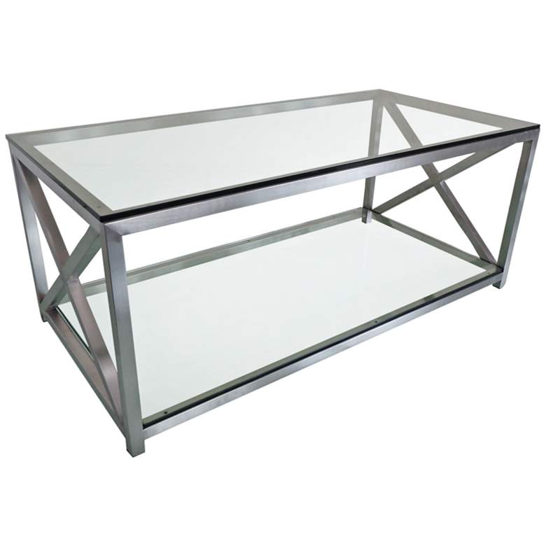 Image 1 X-Factor 43 inch Wide Glass and Stainless Steel Cocktail Table