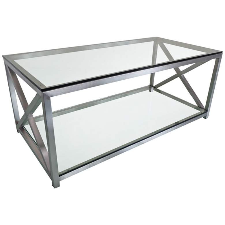 Image 1 X-Factor 43" Wide Glass and Stainless Steel Cocktail Table