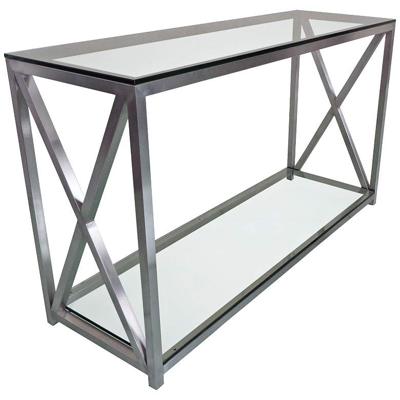 Image 1 X-Factor 47 inch Wide Glass and Stainless Steel Console Table