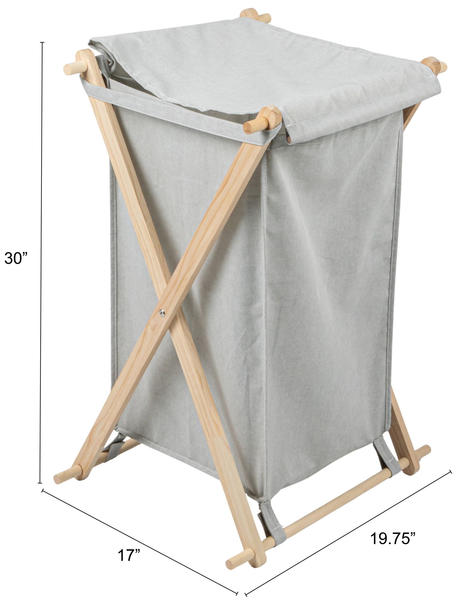 Image 3 X-Frame Wood Laundry Hamper with Washable Gray Poly-Cotton Bag more views