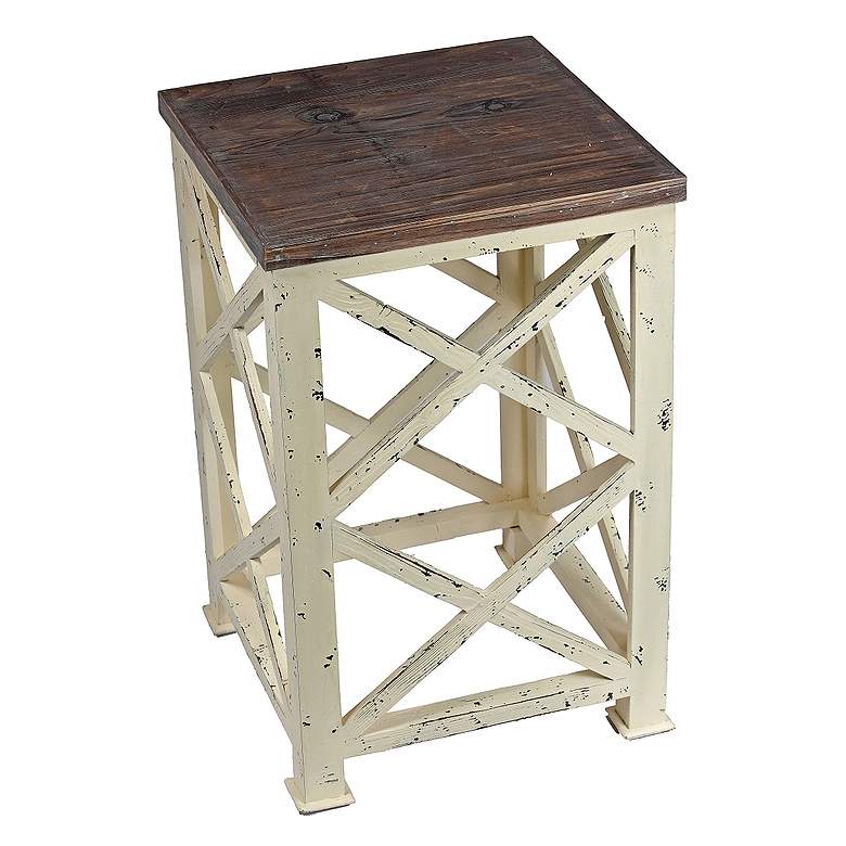 Image 1 X Pattern Distressed Wood Square Side Table
