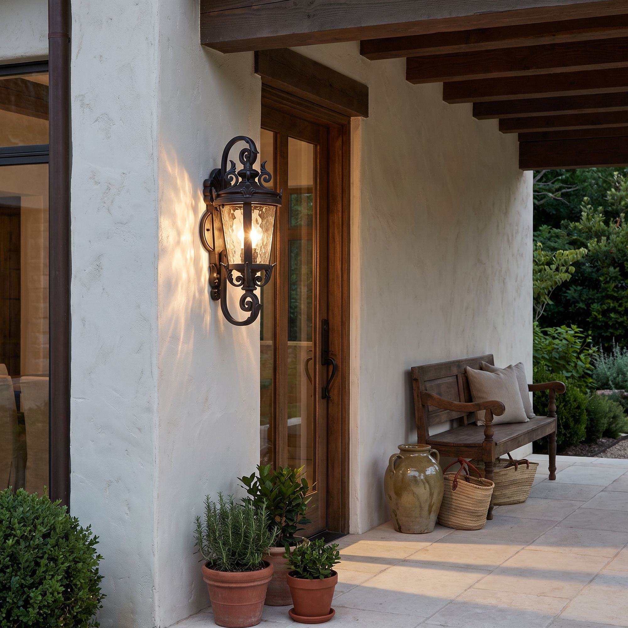 Image 1 John Timberland Casa Marseille 19" Black Scroll Outdoor Wall Light in scene
