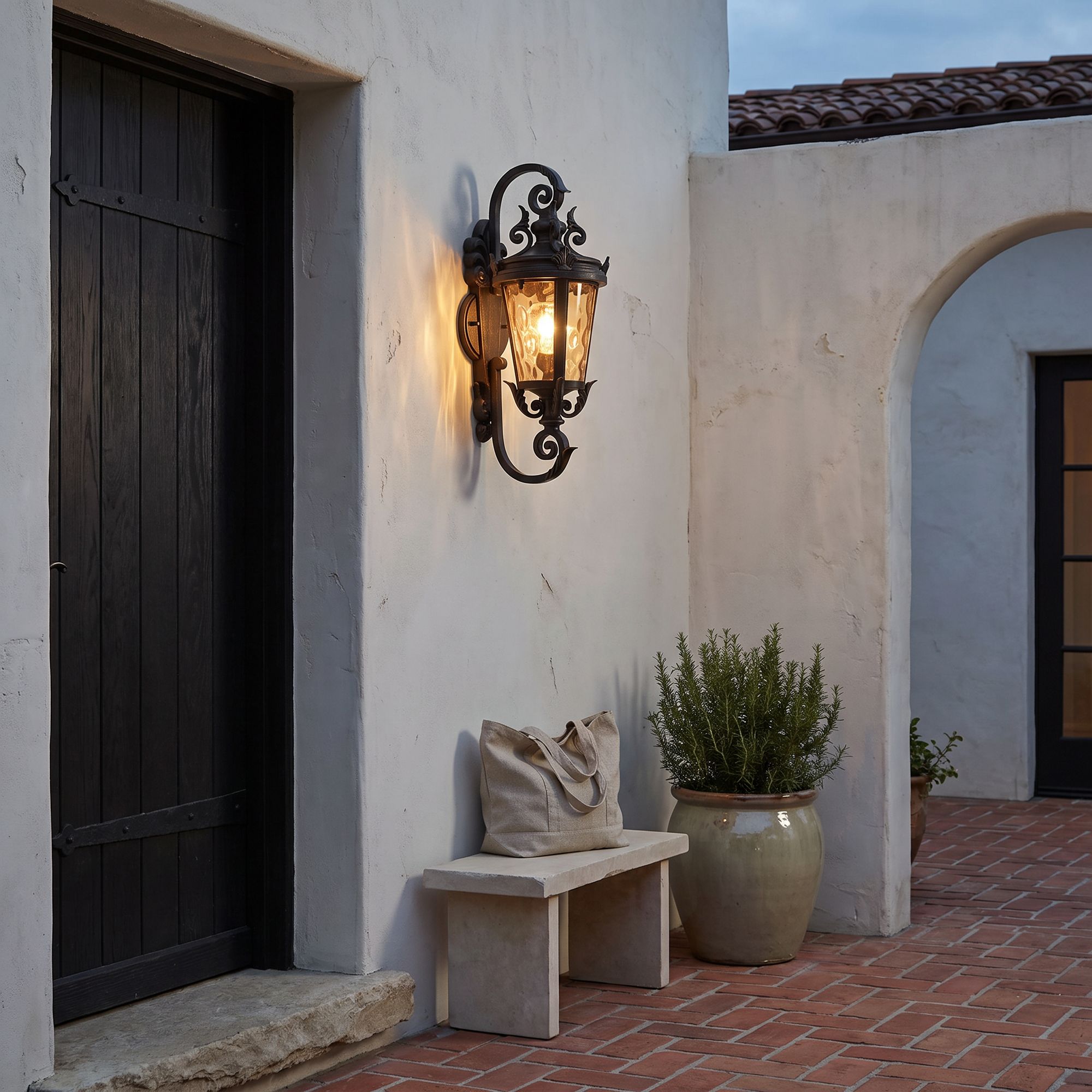 Image 1 John Timberland Casa Marseille 19" Bronze Scroll Outdoor Wall Light in scene