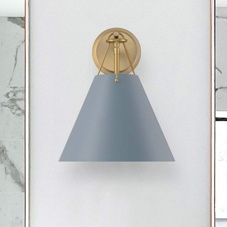 Image 7 Xavier 12 1/2" High Vibrant Gold Wall Sconce with Blue Shade more views