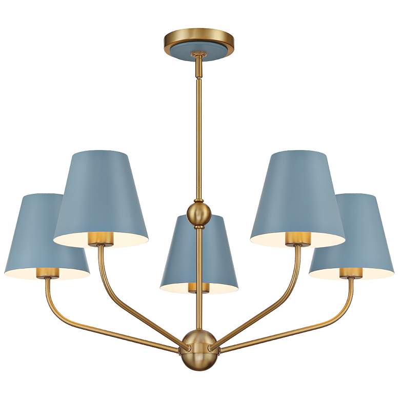 Image 2 Xavier 28"W Vibrant Gold 5-Light Chandelier with Blue Shades