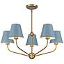 2_Xavier 28"W Vibrant Gold 5-Light Chandelier with Blue Shades