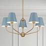 1_Xavier 28"W Vibrant Gold 5-Light Chandelier with Blue Shades