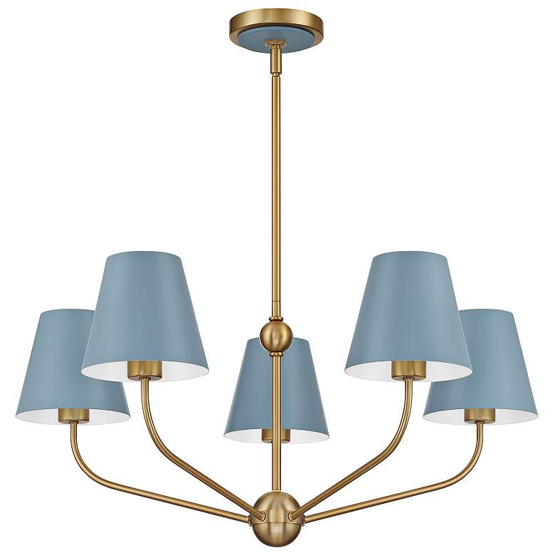 Image 3 Xavier 28"W Vibrant Gold 5-Light Chandelier with Blue Shades more views