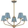 3_Xavier 28"W Vibrant Gold 5-Light Chandelier with Blue Shades more views