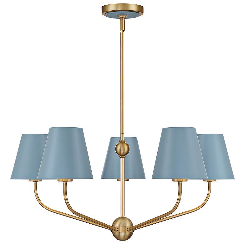 Image 4 Xavier 28"W Vibrant Gold 5-Light Chandelier with Blue Shades more views