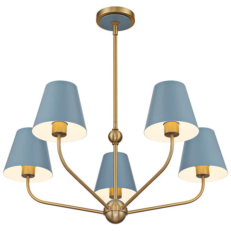 Image 5 Xavier 28"W Vibrant Gold 5-Light Chandelier with Blue Shades more views
