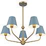 5_Xavier 28"W Vibrant Gold 5-Light Chandelier with Blue Shades more views