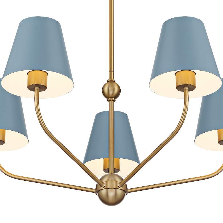 Image 6 Xavier 28"W Vibrant Gold 5-Light Chandelier with Blue Shades more views