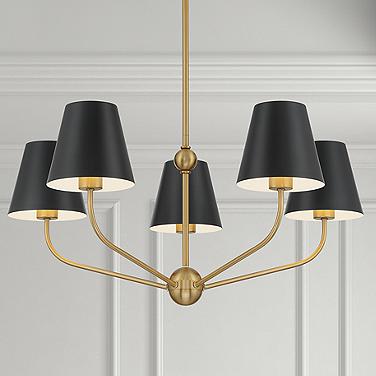 Xavier 28"W Vibrant Gold 5-Light Chandelier w/ Black Shade